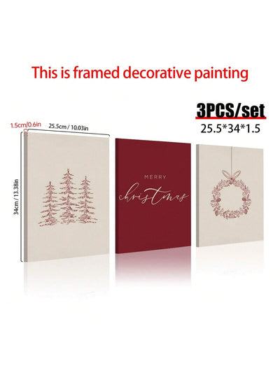 Minimalist Christmas Charm: Set of 3 Burgundy and Beige Wall Decorations