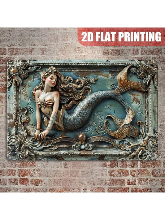 Vintage Mermaid Metal Plaque - Beautiful Wall Art for Home, Farmhouse, and Porch Decoration