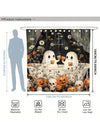 Cartoon Pumpkin & Skull Halloween Bathroom Set: Shower Curtain, Hooks, Mat, Rug