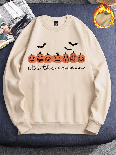 Men's Spooky Halloween Pumpkin and Bat Print Sweatshirt