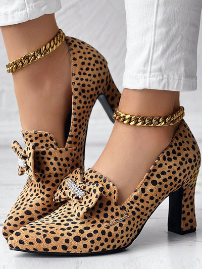 Leopard Print Rhinestone Bow Pumps: Chic and Comfortable for Work and Play