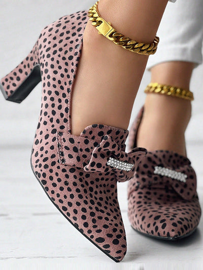 Leopard Print Rhinestone Bow Pumps: Chic and Comfortable for Work and Play