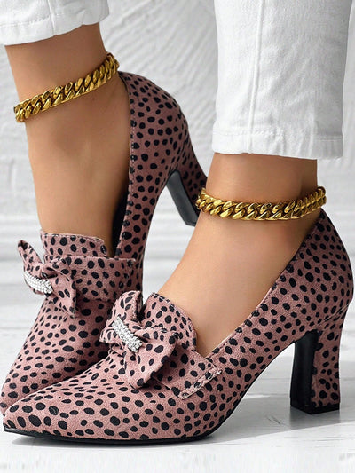 Leopard Print Rhinestone Bow Pumps: Chic and Comfortable for Work and Play