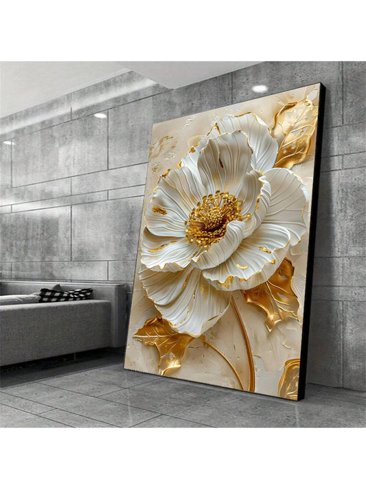 Elegant Golden Floral Canvas Art – Modern Wall Decor for Living Room & Bedroom