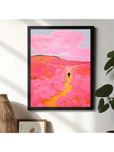 Spring Blooms: Pink Floral Landscape Canvas Art for Vibrant Home Decor