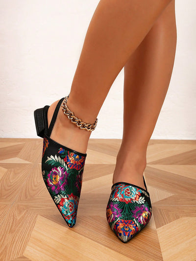 Chic Embroidered Pointed Toe Mules - Perfect for Spring and Summer