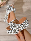 2024 Trendy White Leopard Bow Platform Wedge Sandals for Women