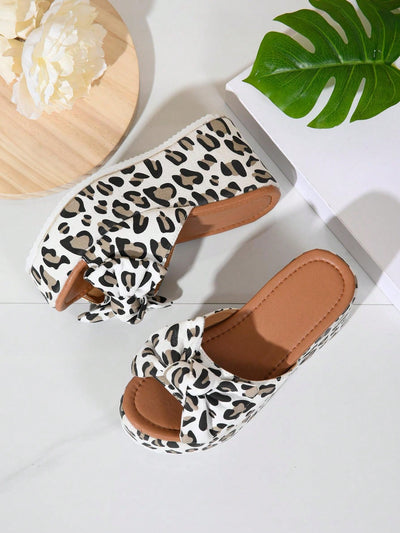 2024 Trendy White Leopard Bow Platform Wedge Sandals for Women