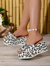 2024 Trendy White Leopard Bow Platform Wedge Sandals for Women