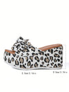 2024 Trendy White Leopard Bow Platform Wedge Sandals for Women