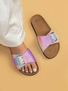 Sparkling Summer: Women's Multi-Color Cork Sandals with Glitter Buckle