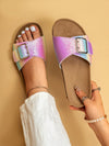 Sparkling Summer: Women's Multi-Color Cork Sandals with Glitter Buckle