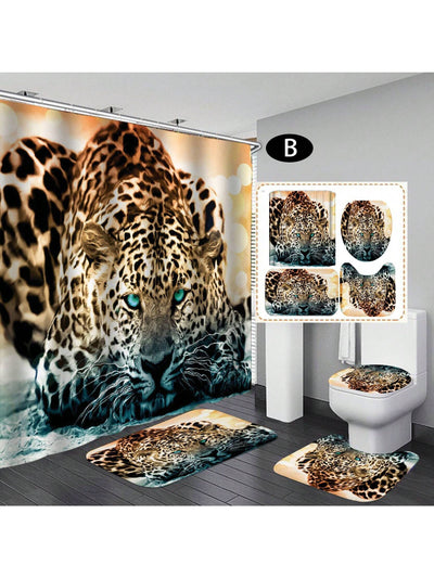 Wild Safari Bathroom Décor Set: Leopard & Tiger Shower Curtain with Matching Accessories