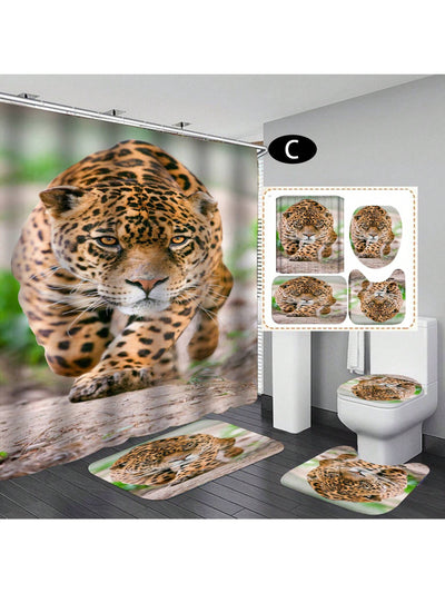 Wild Safari Bathroom Décor Set: Leopard & Tiger Shower Curtain with Matching Accessories