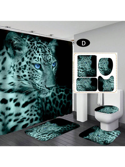 Wild Safari Bathroom Décor Set: Leopard & Tiger Shower Curtain with Matching Accessories