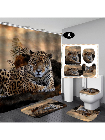 Wild Safari Bathroom Décor Set: Leopard & Tiger Shower Curtain with Matching Accessories