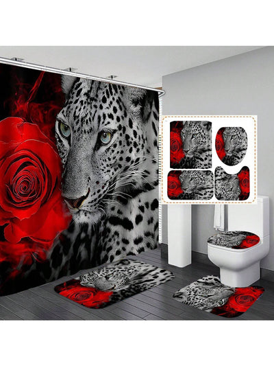 Wild Safari Bathroom Décor Set: Leopard & Tiger Shower Curtain with Matching Accessories