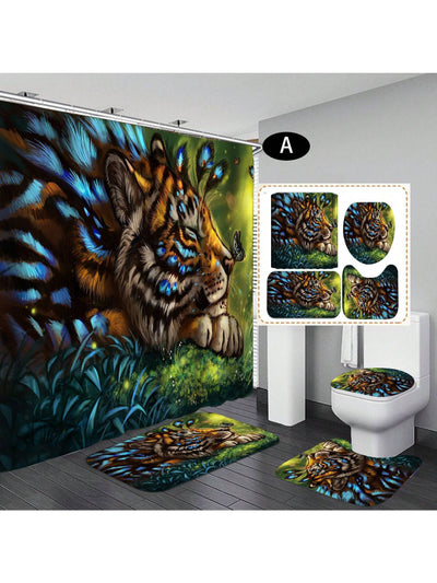 Wild Safari Bathroom Décor Set: Leopard & Tiger Shower Curtain with Matching Accessories