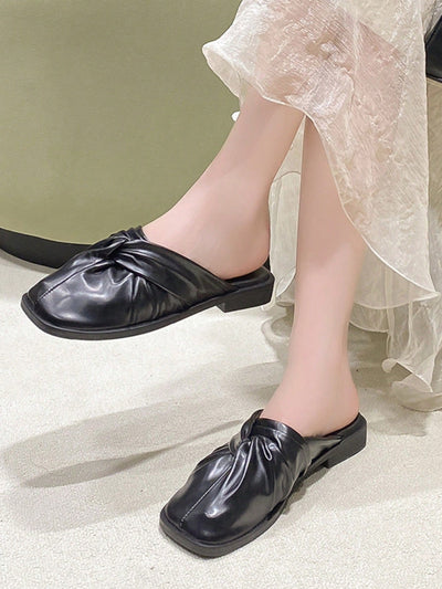 Chic and Trendy Bow Knot Square Toe Mule Shoes in Versatile Black for Outings