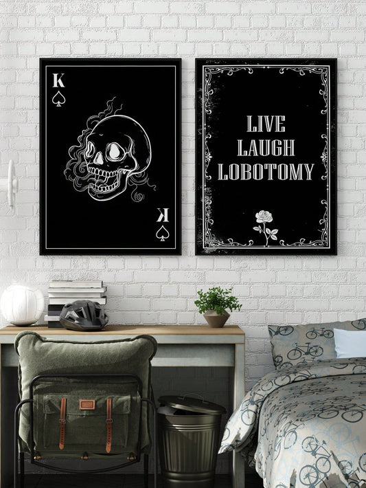 Halloween Skull Black and White Canvas Wall Art Set - Perfect for Living Room and Bedroom Decoration