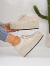 Chic Beige Suede Wedge Platform Lace-Up Shoes with Dual-Tone Rope Soles