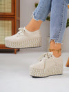 Chic Beige Suede Wedge Platform Lace-Up Shoes with Dual-Tone Rope Soles