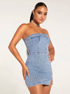 Summer Chic: Women's Strapless Split Hem Denim Dress