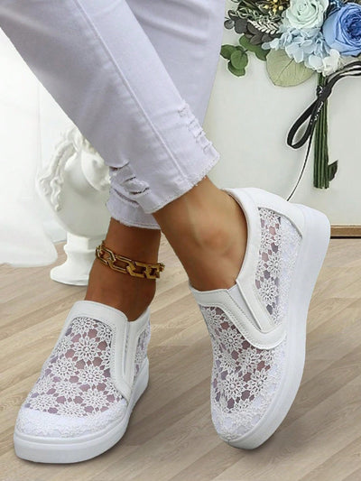 Summer Blooms: Floral Embroidery Mesh Casual Platform Sneakers