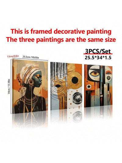 Modern African Bohemian Canvas Art Set - 3 Unframed Abstract Prints for Stylish Home & Office Decor