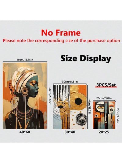 Modern African Bohemian Canvas Art Set - 3 Unframed Abstract Prints for Stylish Home & Office Decor