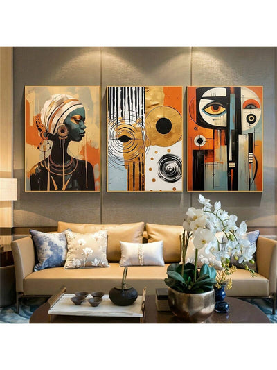 Modern African Bohemian Canvas Art Set - 3 Unframed Abstract Prints for Stylish Home & Office Decor