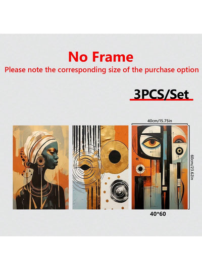 Modern African Bohemian Canvas Art Set - 3 Unframed Abstract Prints for Stylish Home & Office Decor