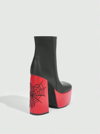 Square Toe Chunky Heel Party Ankle Boots - Waterproof and Embroidered for Fashionable Casual Outdoor Wear