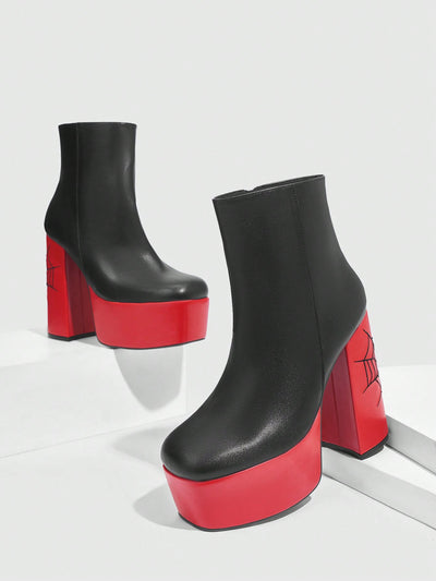 Square Toe Chunky Heel Party Ankle Boots - Waterproof and Embroidered for Fashionable Casual Outdoor Wear