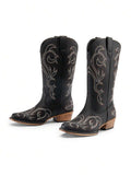 Color option view of Stylish Women's Mid-Calf Cowgirl Boots with Chunky Heel and Embroidery for Festivals and Parties for punk motorcycle boot styling