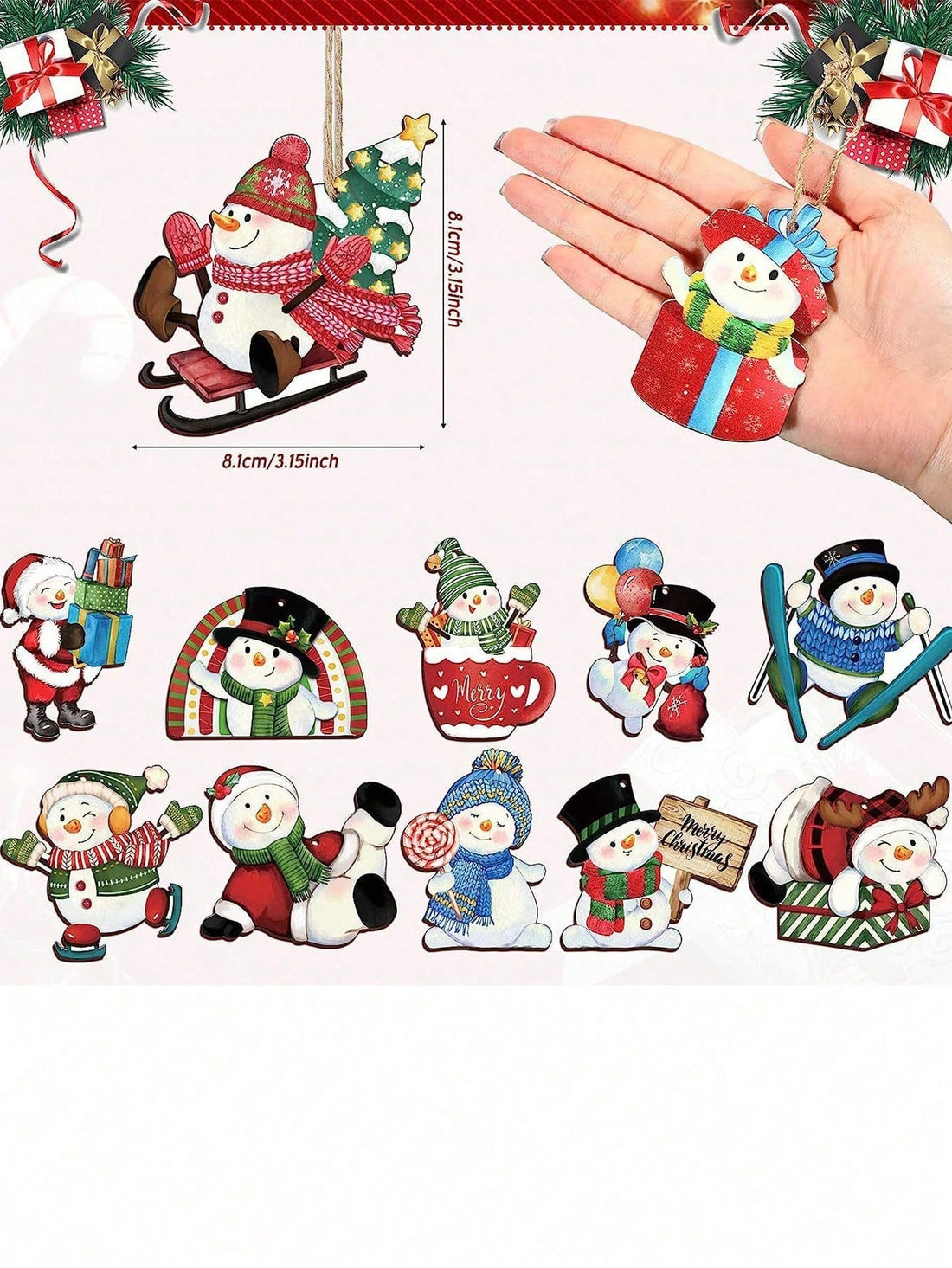 Add a whimsical touch to your holiday decor with the Festive Cheer Wooden Snowman Ornament Set. This 24-piece set features charming snowman designs made from durable wooden material. Spread the holiday joy with these festive ornaments that will bring a cheerful and warm atmosphere to any space.