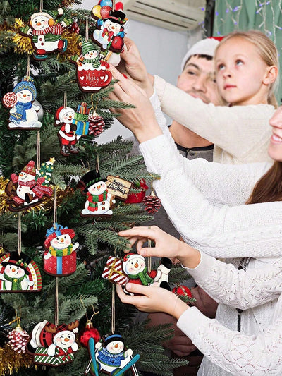 Festive Cheer: 24-Piece Wooden Snowman Ornament Set for a Whimsical Holiday Touch