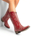 Back view of Stylish Women's Mid-Calf Cowgirl Boots with Chunky Heel and Embroidery for Festivals and Parties for punk motorcycle boot styling