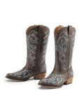 Ruched shaft view of Stylish Women's Mid-Calf Cowgirl Boots with Chunky Heel and Embroidery for Festivals and Parties for punk motorcycle boot styling
