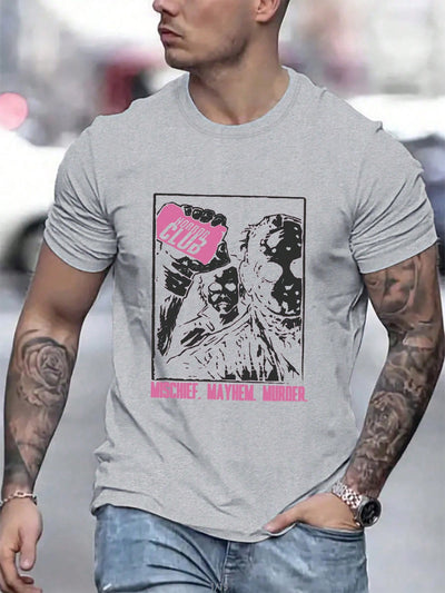 Men's Simple Style Printed Round Neck Short Sleeve T-Shirt for Summer