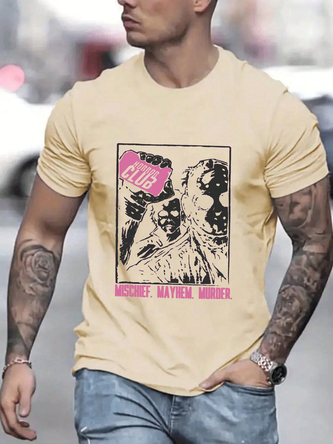 The Men's Simple Style Printed Round Neck Short Sleeve T-Shirt is the perfect addition to your summer wardrobe. With its lightweight, breathable fabric and stylish print, it offers both comfort and fashion. Stay cool and trendy this season with this must-have t-shirt.