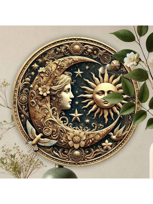 Vintage Occult Sun and Moon Metal Sign - Gothic Decor for Home and Garden