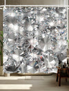 Modern Art Style Silver Shower Curtain: Waterproof Polyester with Crystal Design - Includes 12 Hooks - 71x71in