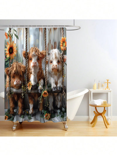 Moo-ve over boring bathroom decor - Introducing the Highland Cow Hammock Pattern Bathroom Curtain Set