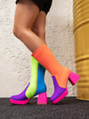 Stylish Autumn-Winter Colorblock Platform Boots with Chunky Heel for Women