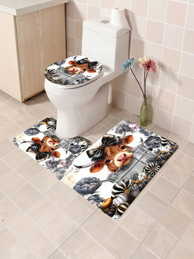 Fall Harvest Farmhouse Bathroom Set: Pumpkin Sunflower Shower Curtain and Toilet Lid Cover