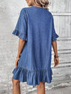 Summer Chic: Women's V-Neck Denim Dress with Ruffle Detail