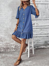 Summer Chic: Women's V-Neck Denim Dress with Ruffle Detail