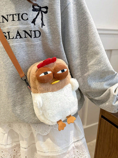 Quirky Khaki Plush Cartoon Animal Slant Shoulder Bag for Fun Fashion Lovers