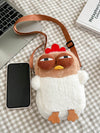 Quirky Khaki Plush Cartoon Animal Slant Shoulder Bag for Fun Fashion Lovers